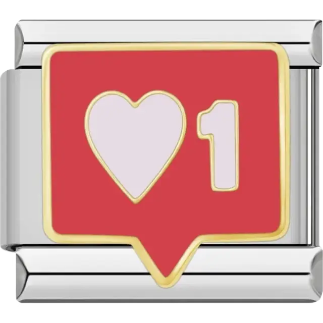 Red notification bubble with white heart and “1” Italian charm bracelet link