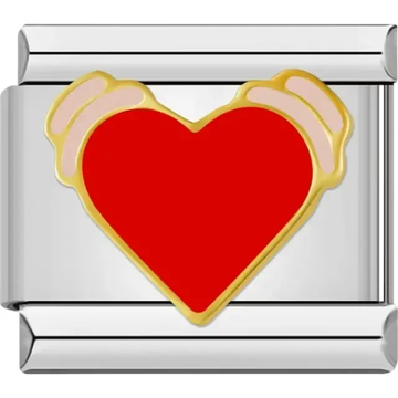 Red heart with blush angel wings and a gold outline Italian charm bracelet link