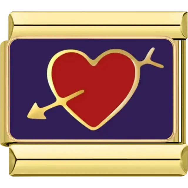 Red heart pierced by gold arrow Italian charm bracelet link