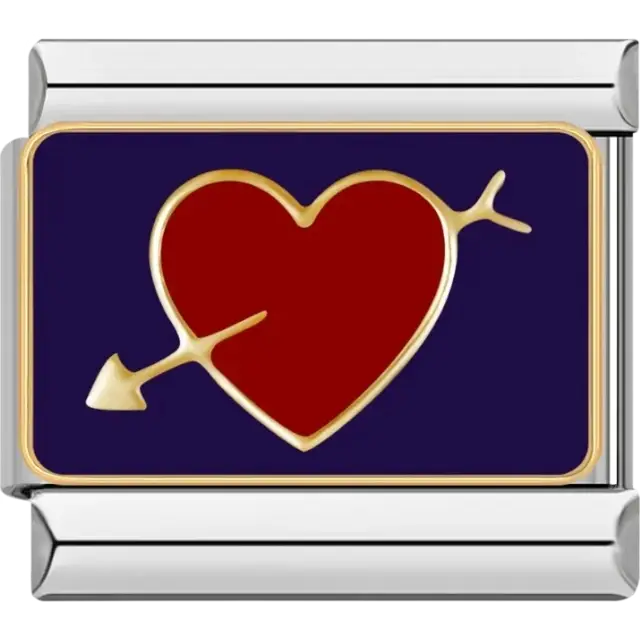 Red heart pierced by gold arrow Italian charm bracelet link