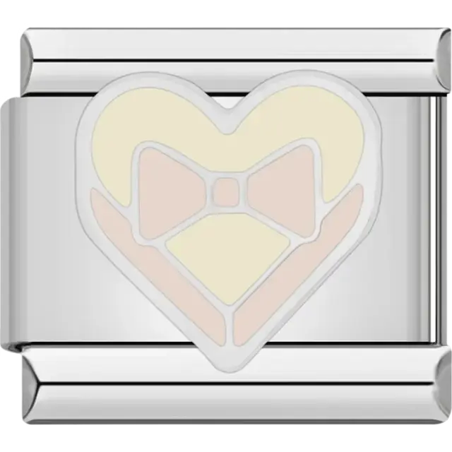 Pale heart with bow accent Italian charm bracelet link