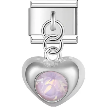 Heart-shaped dangle with iridescent faceted crystal center Italian charm bracelet link
