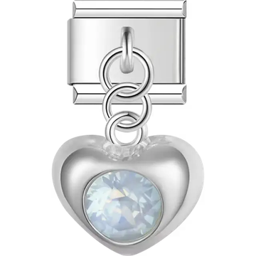 Heart-shaped dangle with clear faceted crystal center Italian charm bracelet link