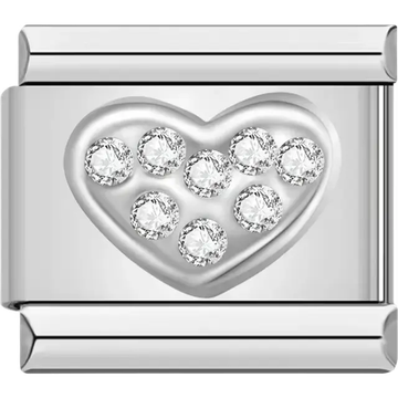 Heart-shaped silver design adorned with clear crystals Italian charm bracelet link