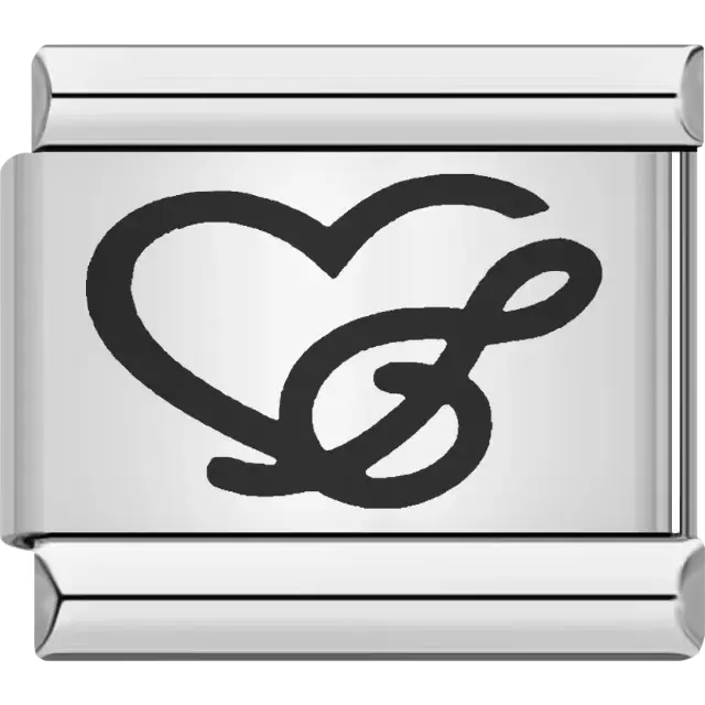 Black heart connected to a cursive ampersand symbol Italian charm bracelet link