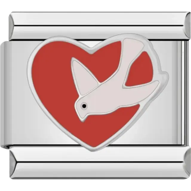 Red heart with white dove Italian charm bracelet link