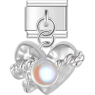 Heart shape with gemstone and chain detail Italian charm bracelet link