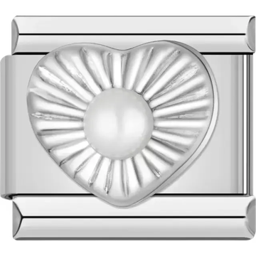 Heart-shaped design with a pearl in the center Italian charm bracelet link