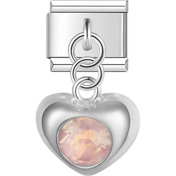Heart-shaped dangle with pink faceted crystal center Italian charm bracelet link