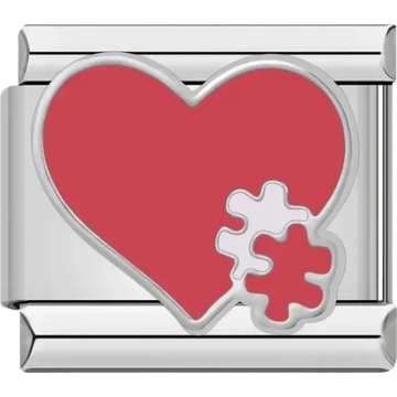 Red heart with white puzzle pieces Italian charm bracelet link