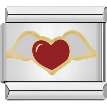 Red heart with wings Italian charm bracelet link