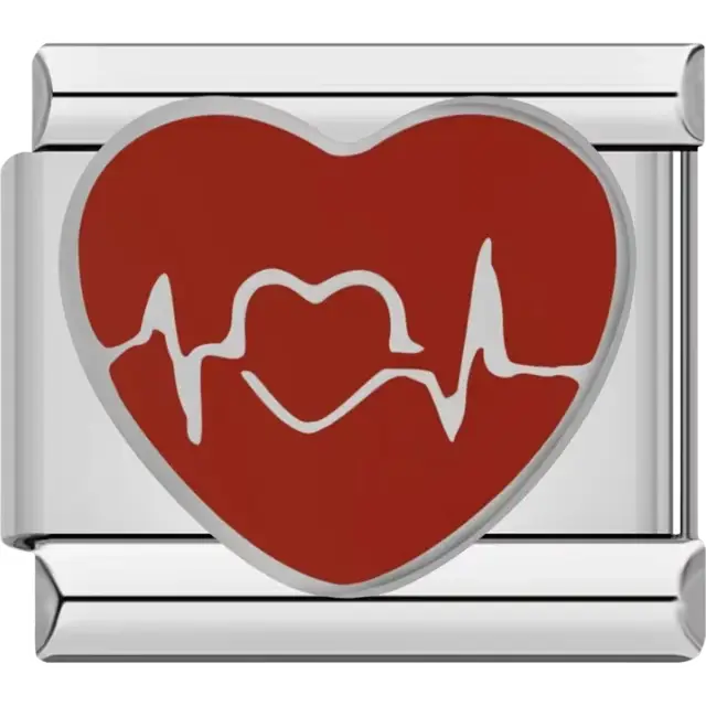 Red heart design with a white heartbeat line Italian charm bracelet link