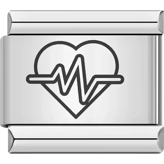 Black heart with EKG heartbeat line Italian charm bracelet link