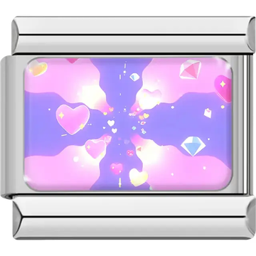 Pink hearts and blue diamonds on vibrant pink and purple background Italian charm bracelet link