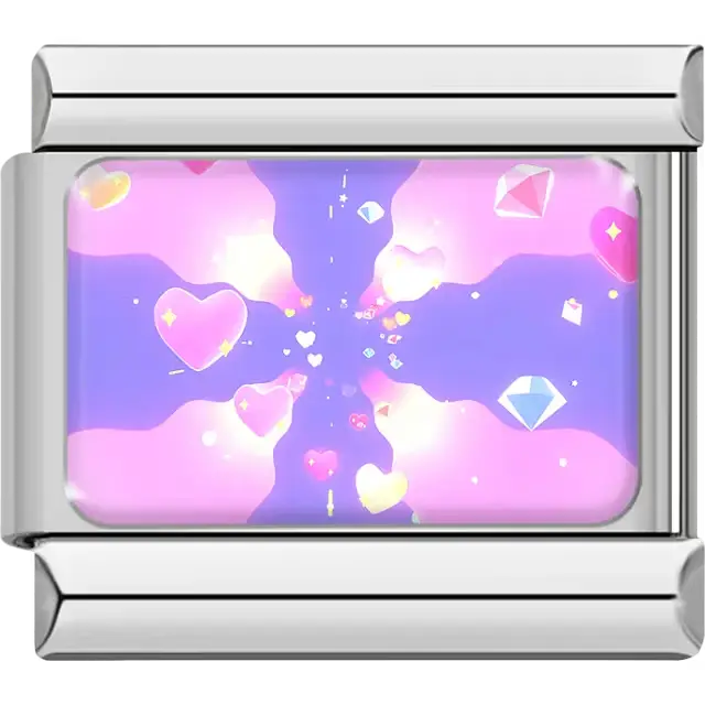 Pink hearts and blue diamonds on vibrant pink and purple background Italian charm bracelet link
