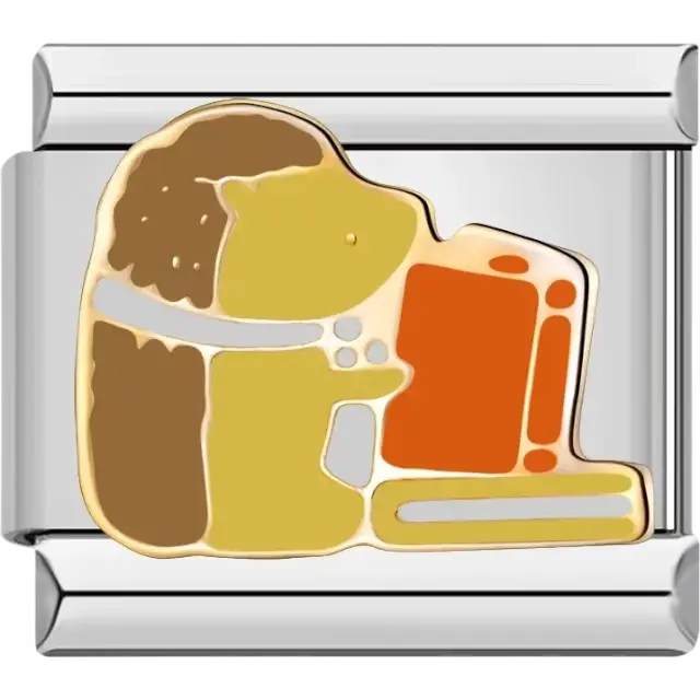 Hedgehog holding an orange book Italian charm bracelet link