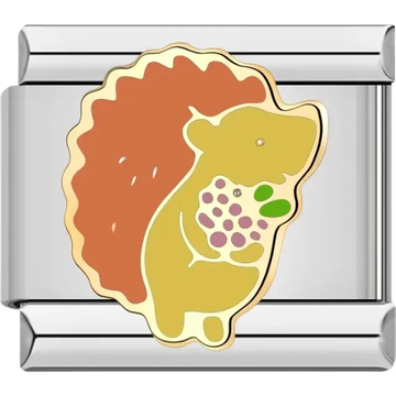 Hedgehog holding purple grapes and green leaves Italian charm bracelet link