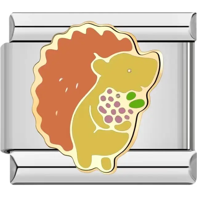 Hedgehog holding purple grapes and green leaves Italian charm bracelet link
