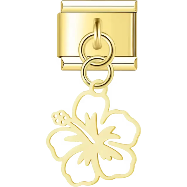 Hibiscus flower cutout dangle Italian charm bracelet link