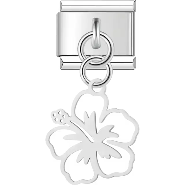 Hibiscus flower cutout dangle Italian charm bracelet link