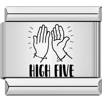 Playful "High Five" design featuring two hands clapping with cheerful lines Italian charm bracelet link