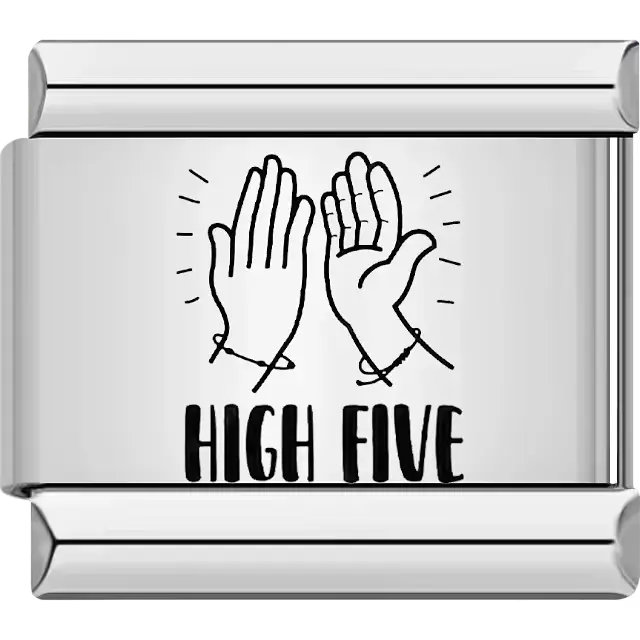 Playful "High Five" design featuring two hands clapping with cheerful lines Italian charm bracelet link