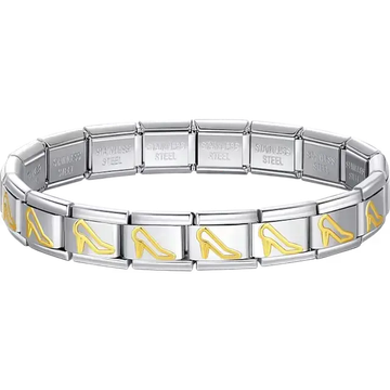 Gold high heels charms composing stainless steel Italian bracelet