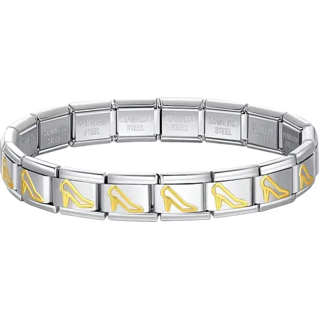 Gold high heels charms composing stainless steel Italian bracelet