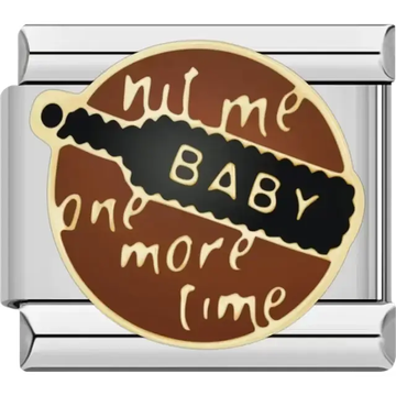 Brown and gold charm with Hit Me Baby One More Time text and black detail Italian charm bracelet link