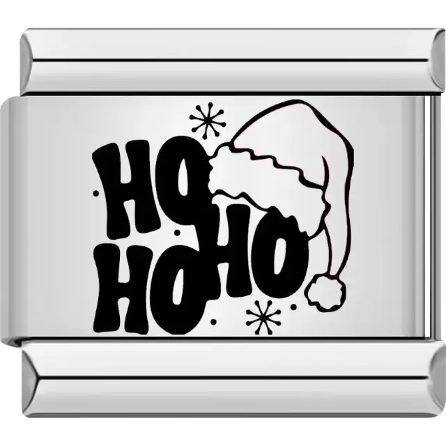 Black text "Ho Ho Ho" with Santa hat and snowflakes Italian charm bracelet link