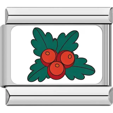 Holly leaves with three red berries Italian charm bracelet link