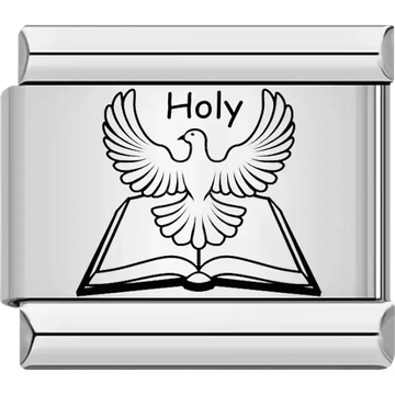 Dove over open bible with "Holy" text Italian charm bracelet link