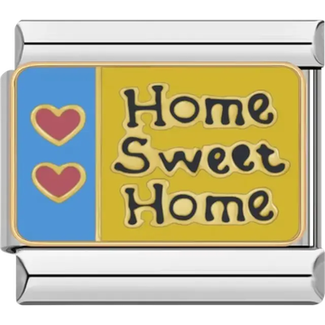 Home Sweet Home text with yellow background and red heart accents Italian charm bracelet link