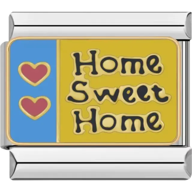 Home Sweet Home text with yellow background and red heart accents Italian charm bracelet link