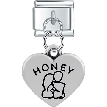 Heart with "HONEY" text couple silhouette dangle Italian charm bracelet link