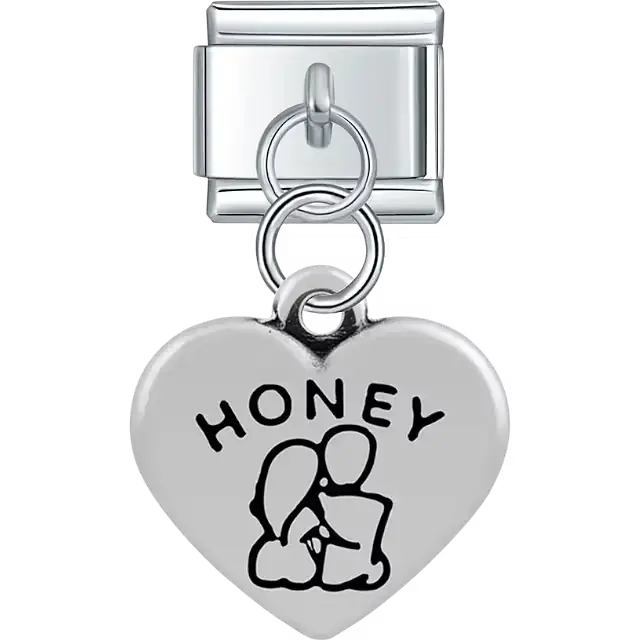 Heart with "HONEY" text couple silhouette dangle Italian charm bracelet link