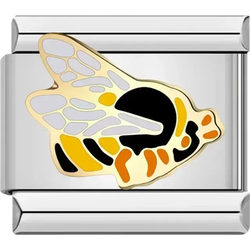 Golden honeybee with black, white, and orange details Italian charm bracelet link