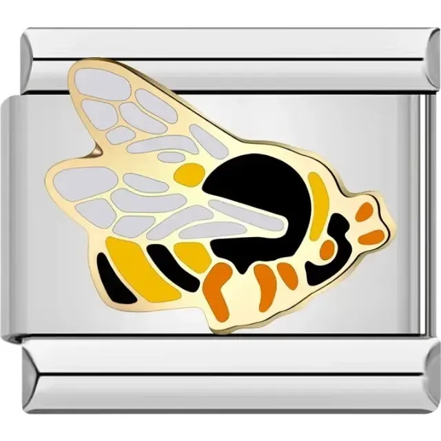 Golden honeybee with black, white, and orange details Italian charm bracelet link
