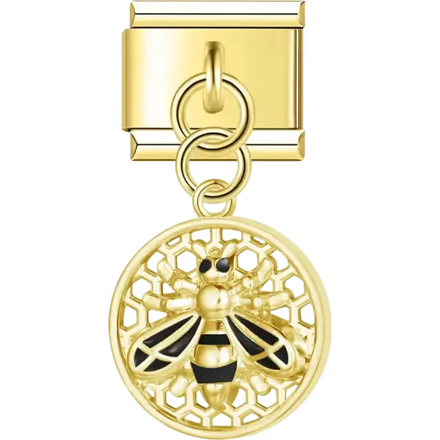 Bee honeycomb medallion dangle Italian charm bracelet link