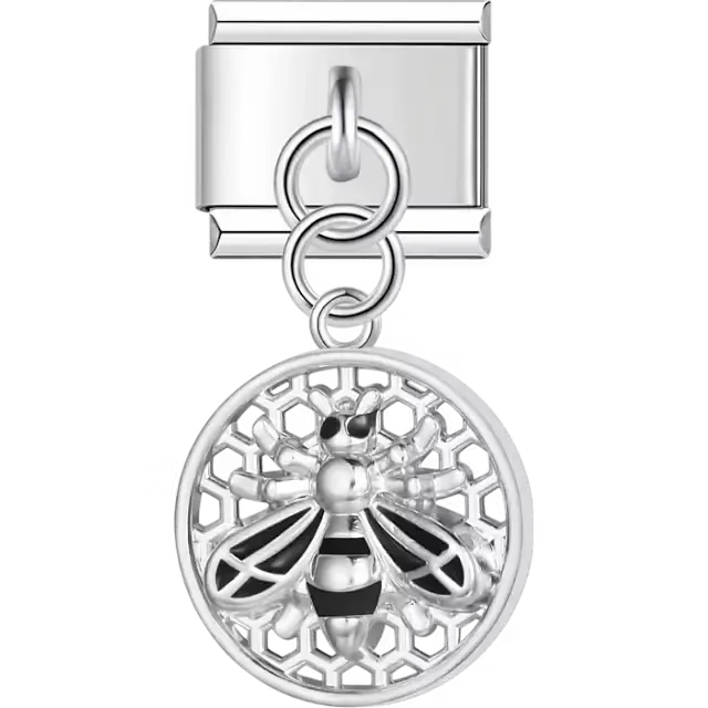 Bee honeycomb medallion dangle Italian charm bracelet link