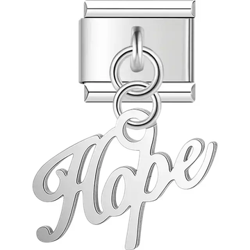 Silver "Hope" script word dangle pendant Italian charm bracelet link