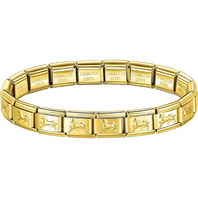 Horse charms composing stainless steel Italian bracelet