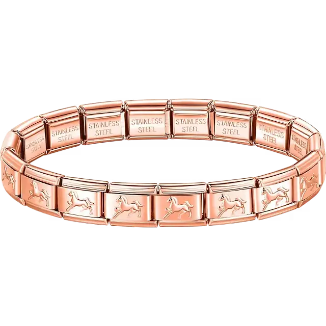 Horse charms composing stainless steel Italian bracelet