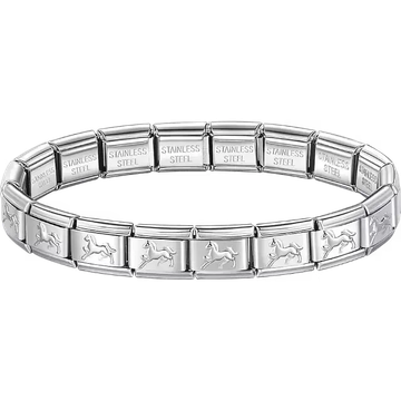 Horse charms composing stainless steel Italian bracelet