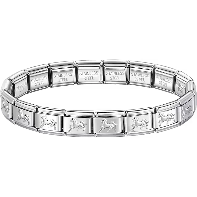 Horse charms composing stainless steel Italian bracelet