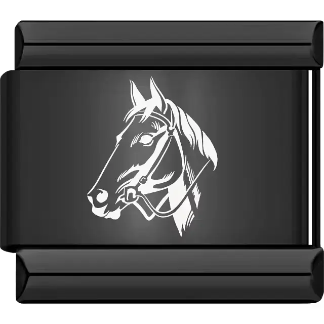 Detailed black horse head with bridle Italian charm bracelet link