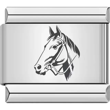Detailed black horse head with bridle Italian charm bracelet link
