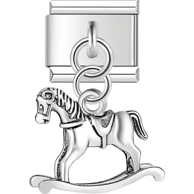 Detailed rocking horse pendant with a classic design Italian charm bracelet link