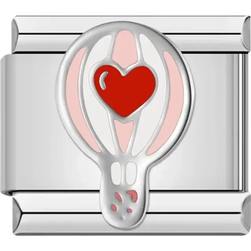 Red heart pink and white hot air balloon Italian charm bracelet link