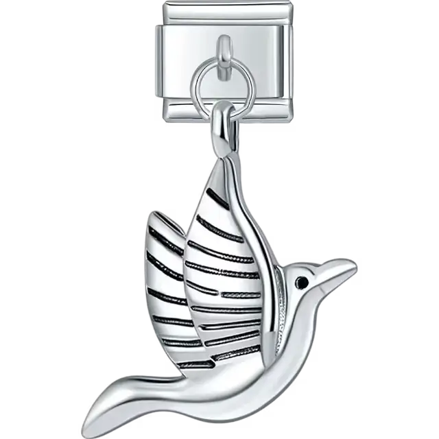 Dangle hummingbird with striped wing details Italian charm bracelet link